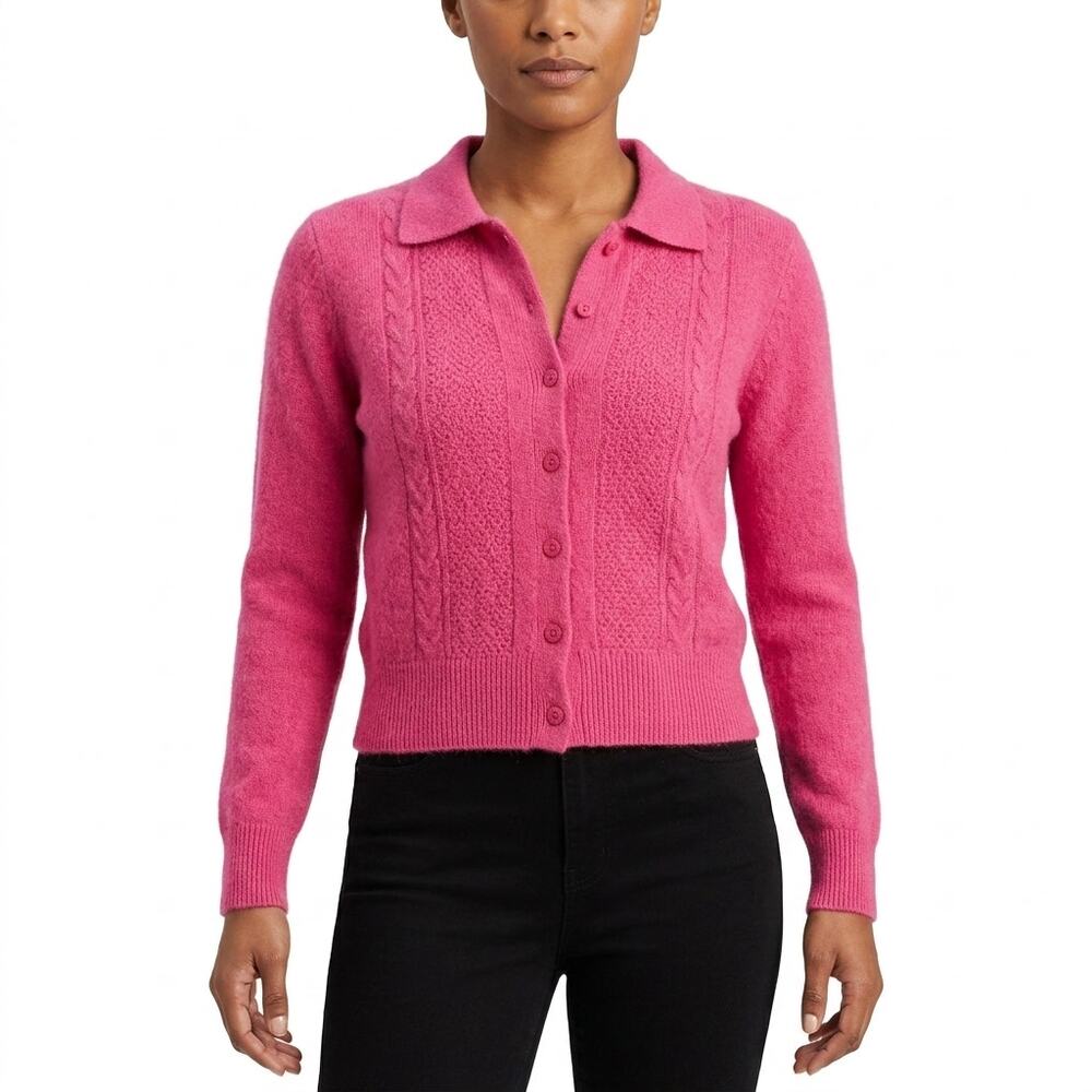 LAUREN COLE PETITES Angora Cardigan Lightweight Sweater Women Knit Size S